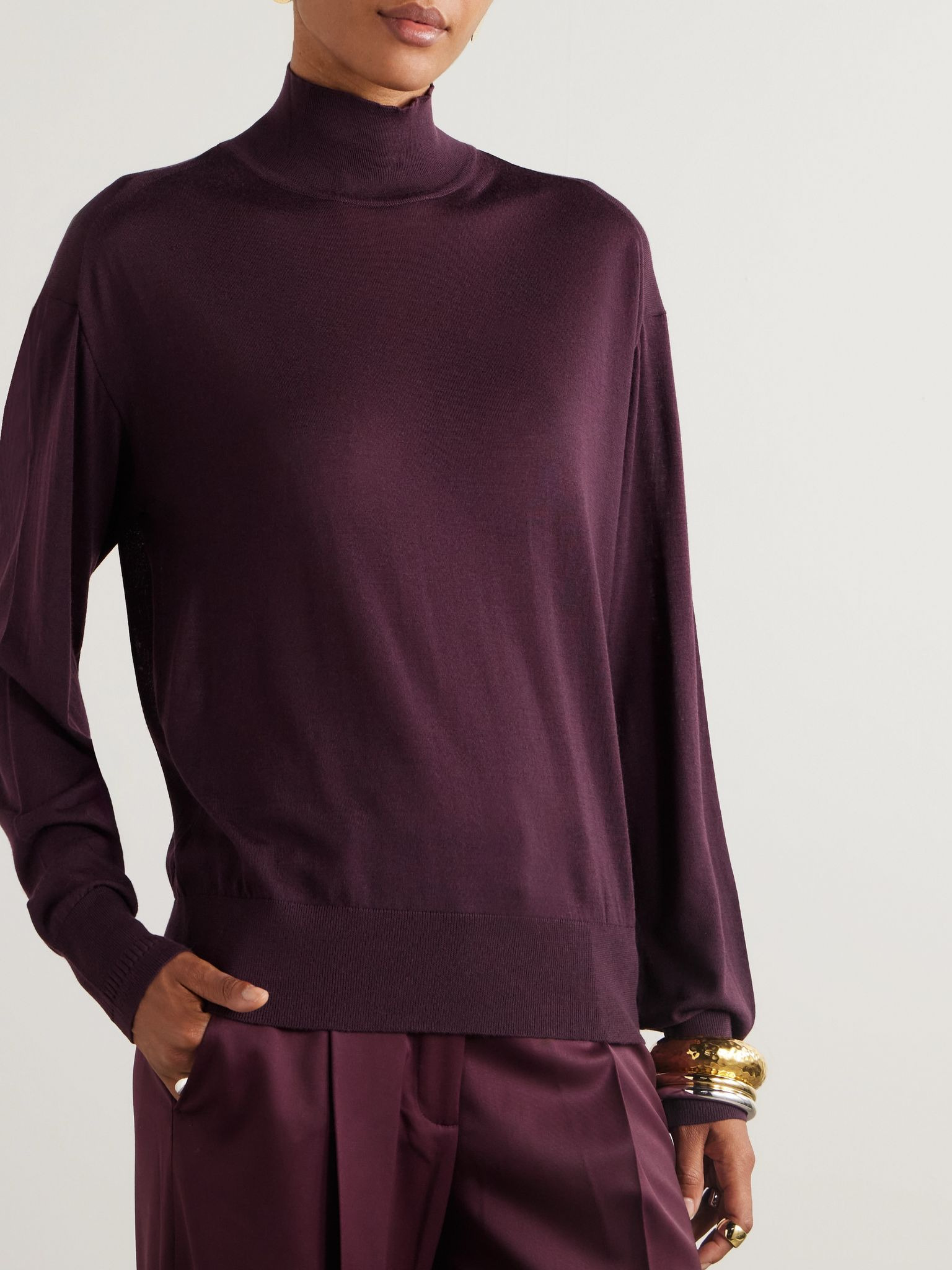 Wool turtleneck sweater Burgundy - 3