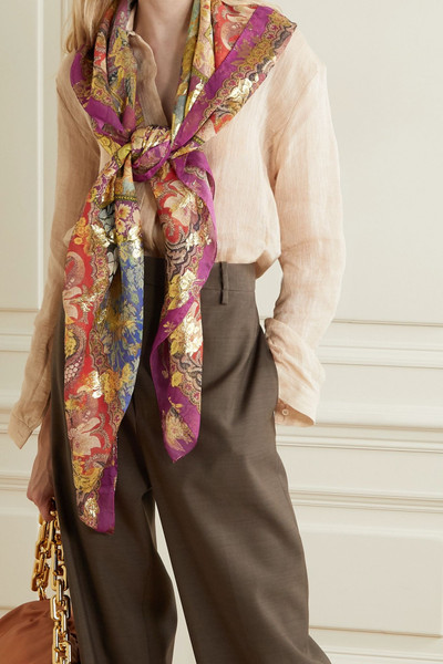 Etro Printed metallic fil coupé silk-blend chiffon scarf outlook