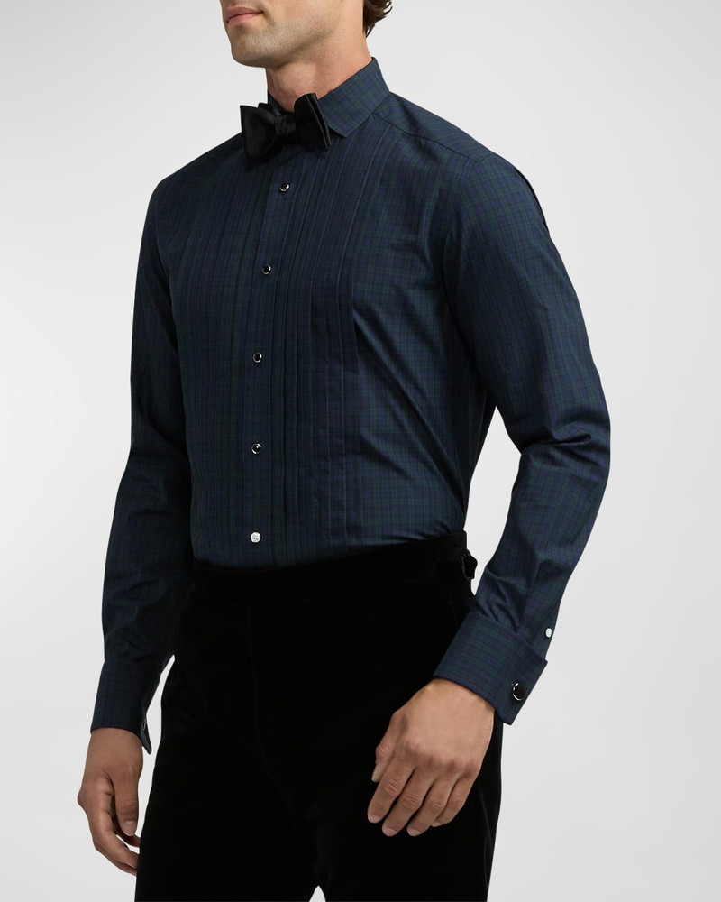 Men's Dexter Plaid Poplin French Cuff Tuxedo Shirt 5