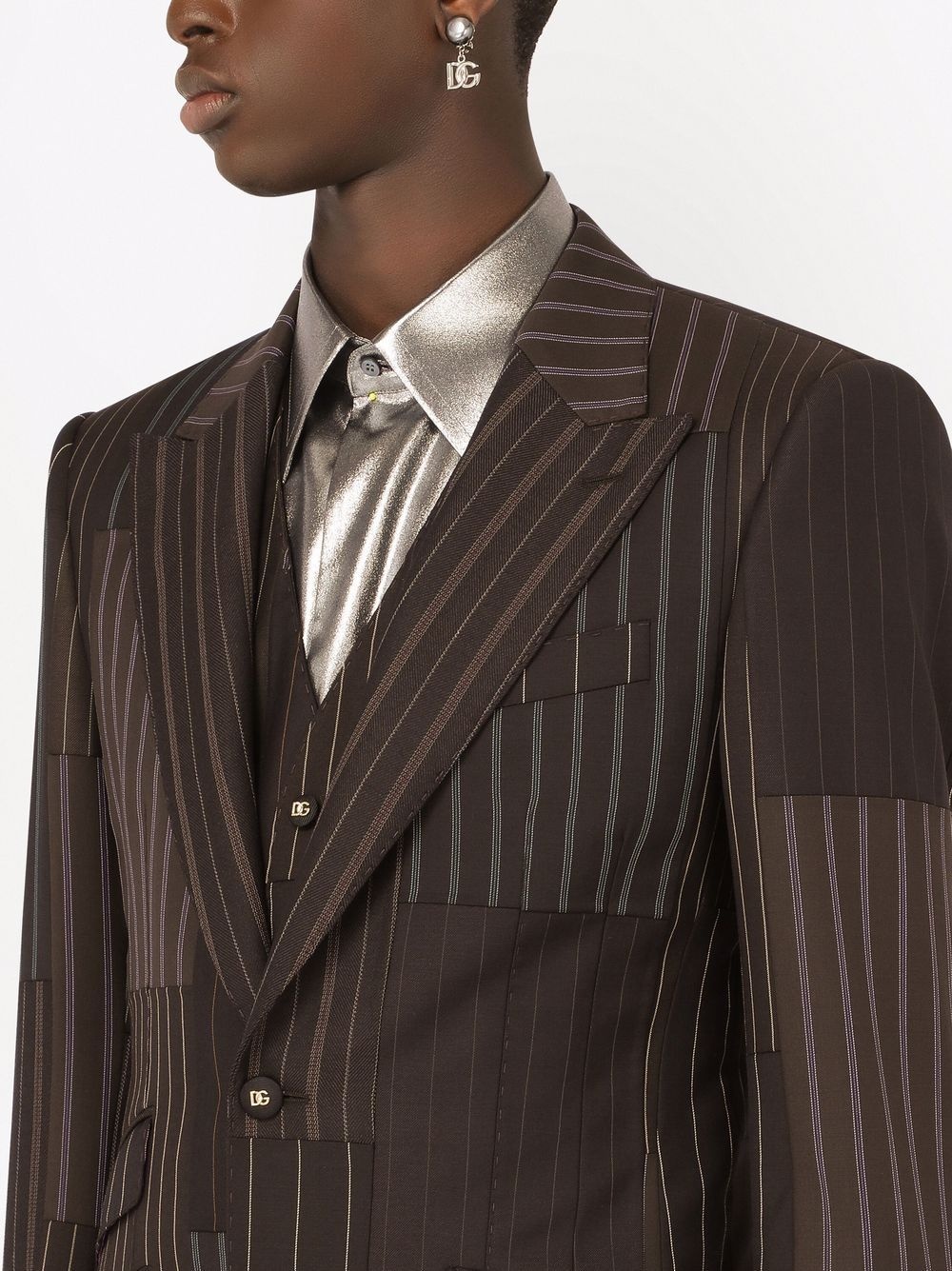 patchwork-stripe tailored suit jacket - 5