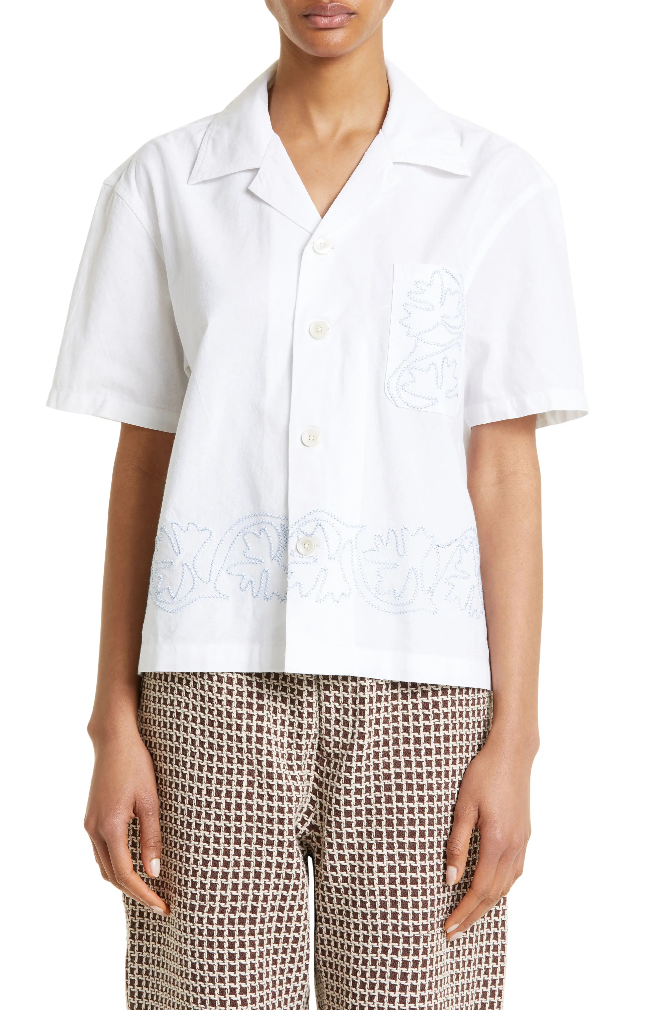 Zig-Zag Couching Short Sleeve Button-Up Shirt - 1