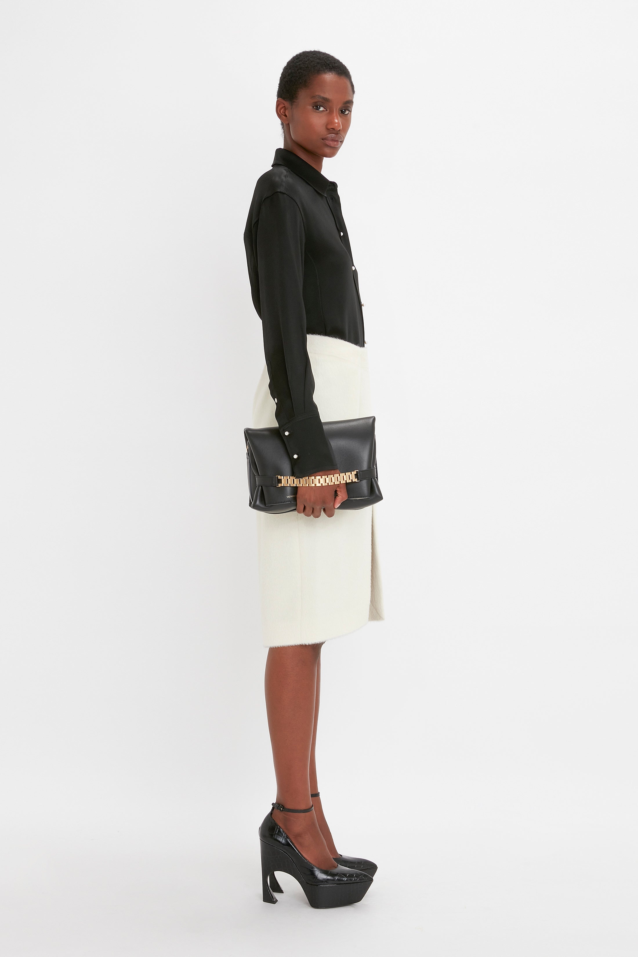 Tailored Midi Skirt In Ivory - 6