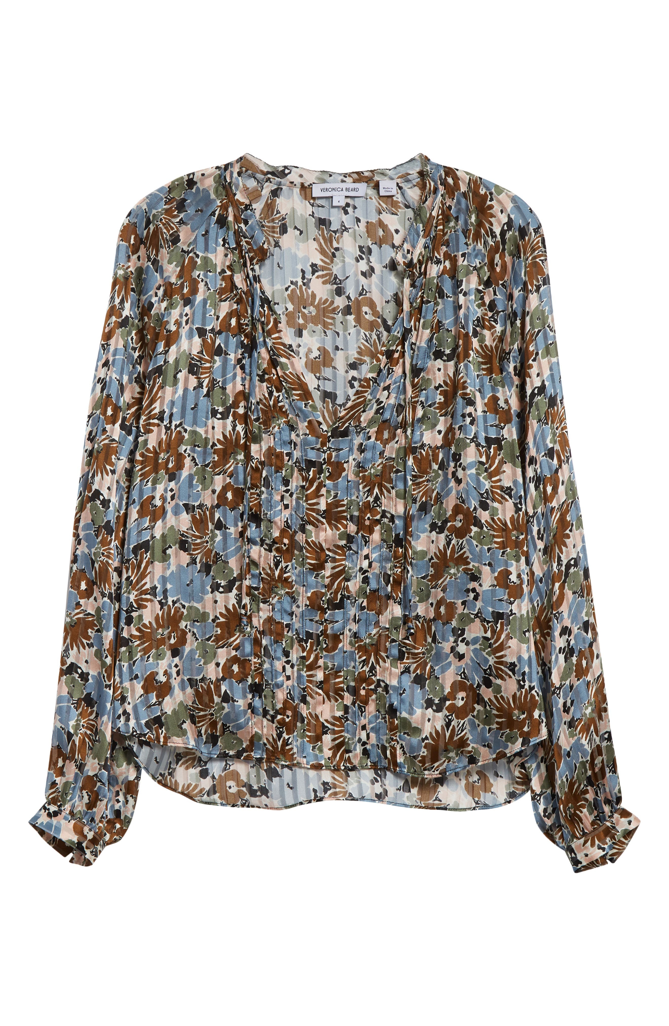 Veronica Beard Linds Pleated Silk Top in Lake Mist Multi at Nordstrom - 6