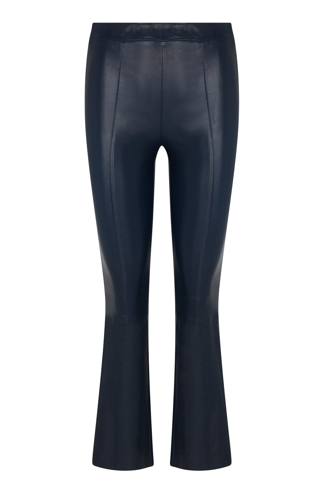 MIDNIGHT LEATHER ANKLE FLARE PANTS WITH PRINCESS SEAMS - 5