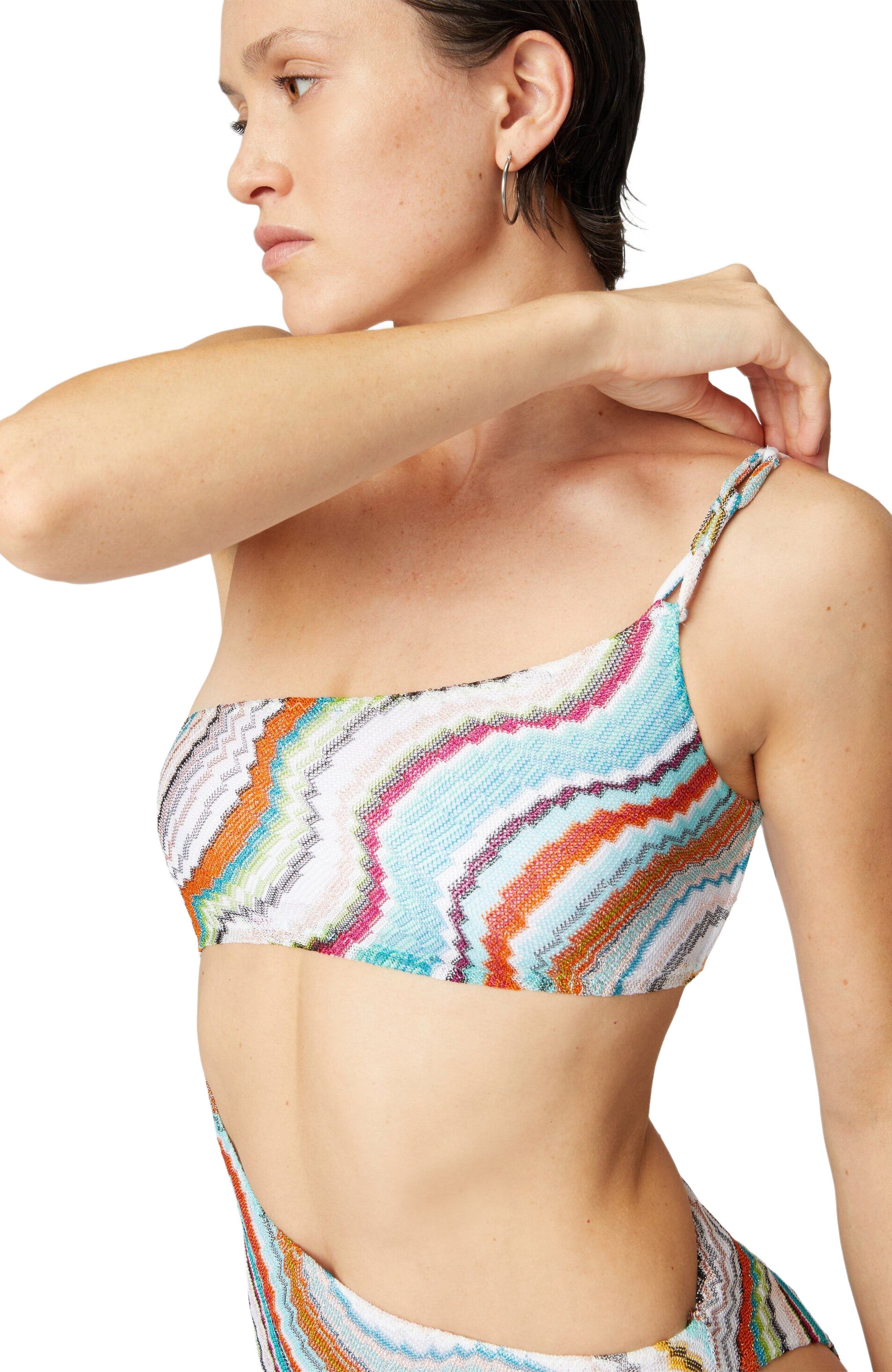 Missoni One-shoulder One-piece Swimsuit With Lamé Wave Motif And Cut-out Detail in Multicoloured at  - 4