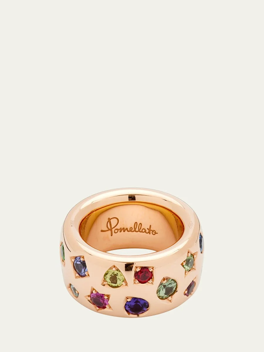 Iconica Maxi 18K Rose Gold Ring with Multicolor Gemstones - 1