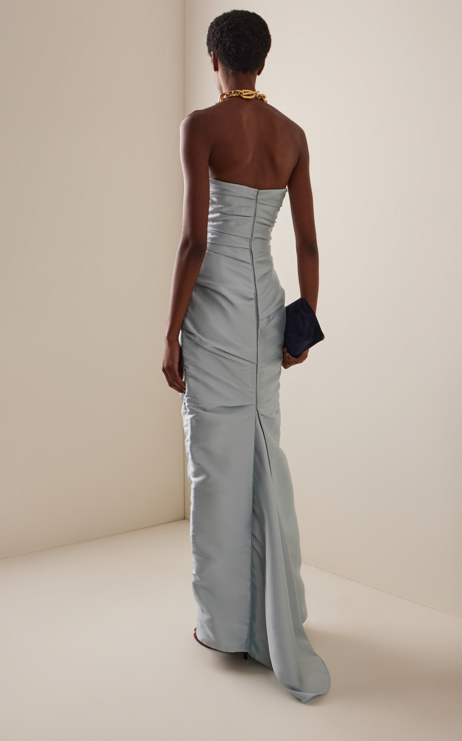 Draped Strapless Mikado Gown light blue - 4