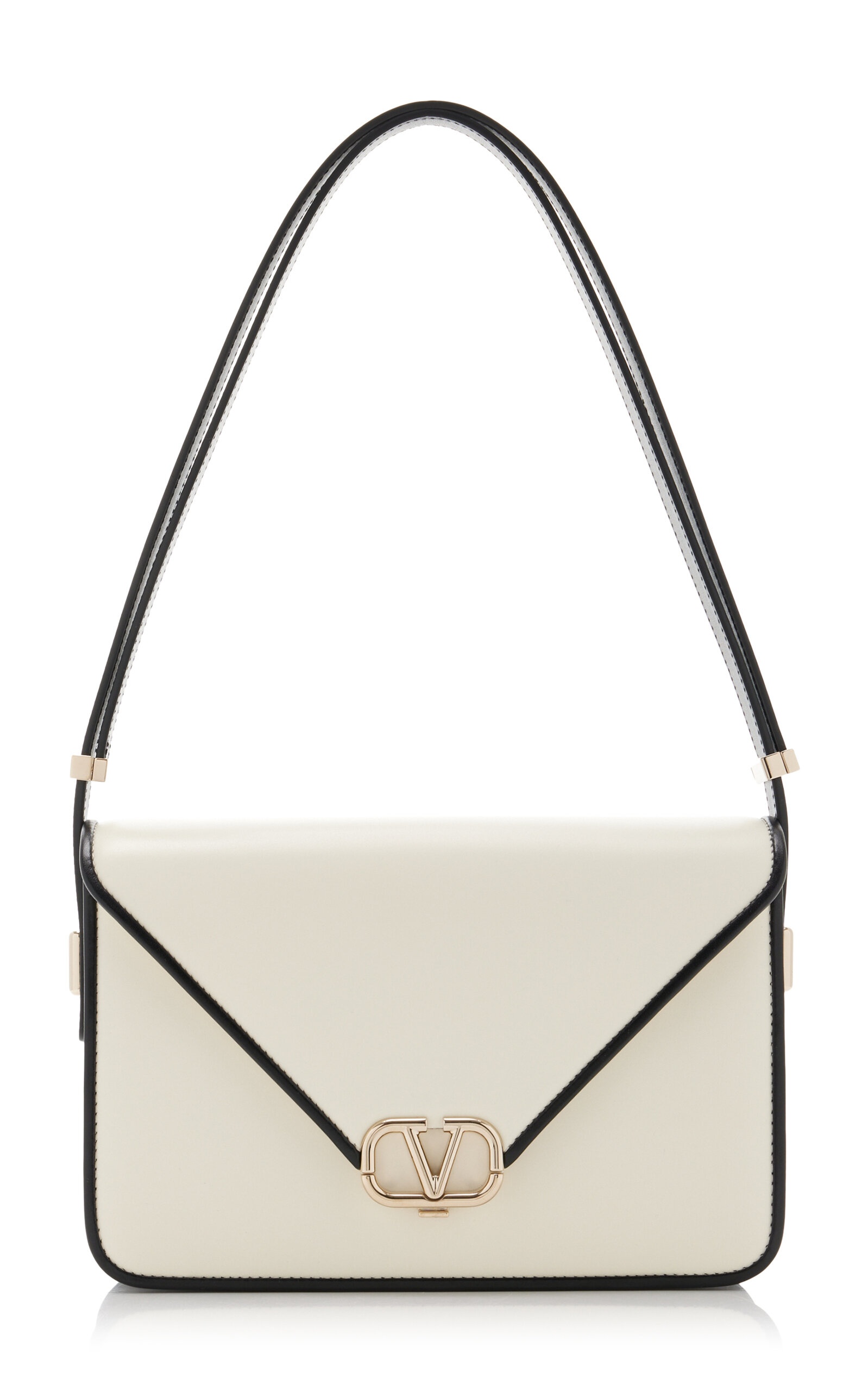 Contrast-Trimmed Leather Shoulder Bag ivory - 1