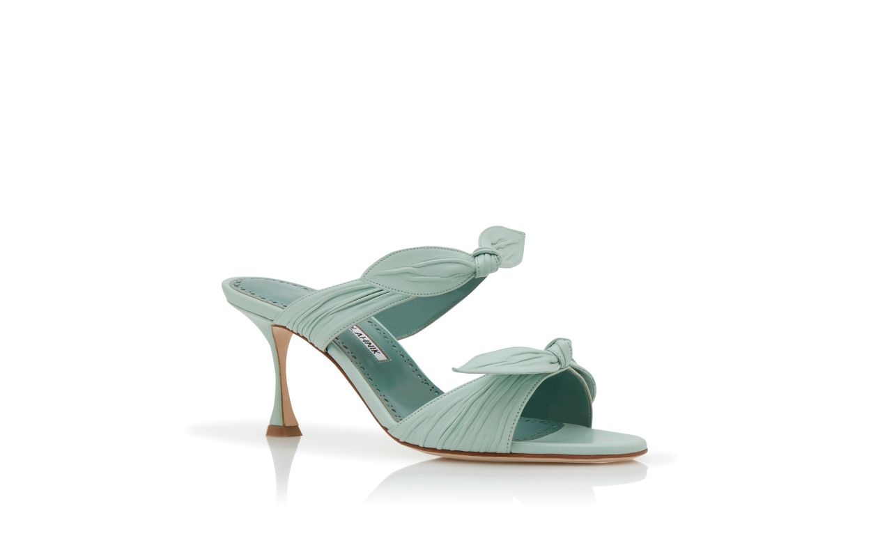 Light Green Nappa Leather Bow Detail Mules - 3