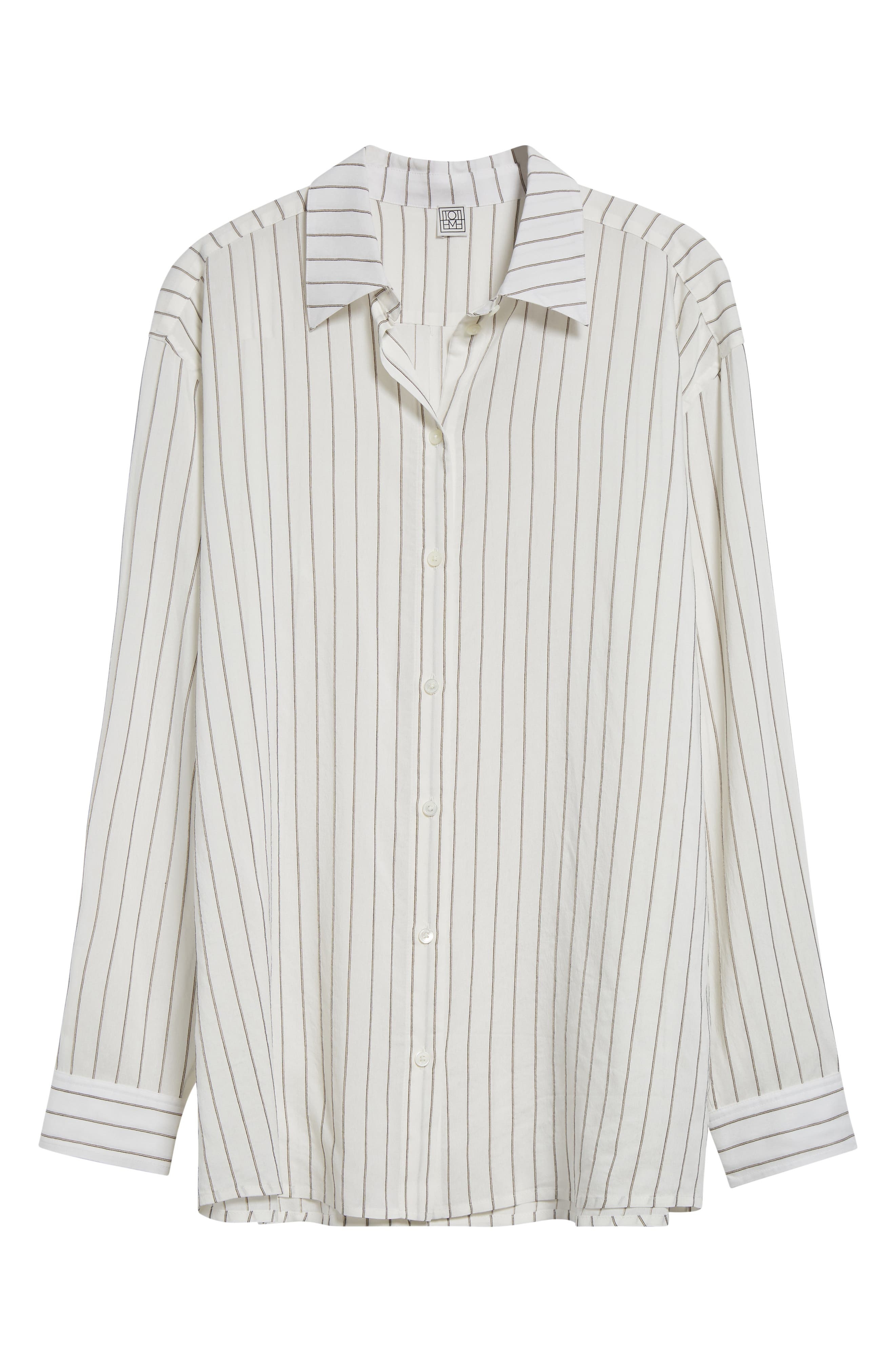 TOTEME Classic Stripe Button-Up Shirt in White/Oyster Stripe at Nordstrom - 6