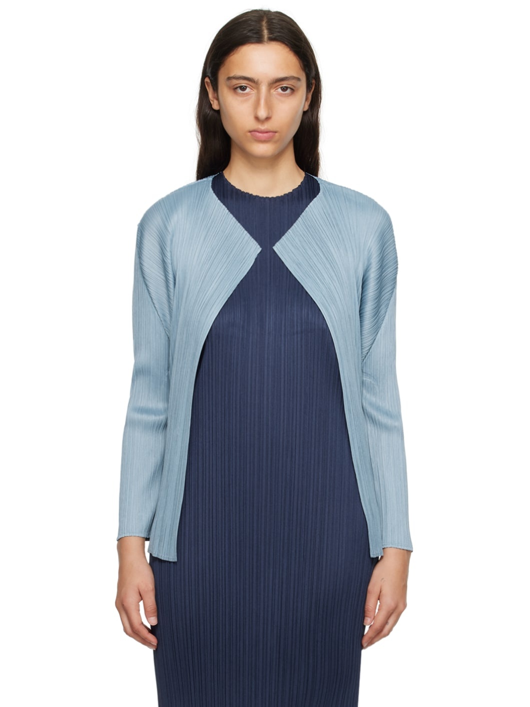 Pleats Please Issey Miyake Blue Monthly Colors August Cardigan