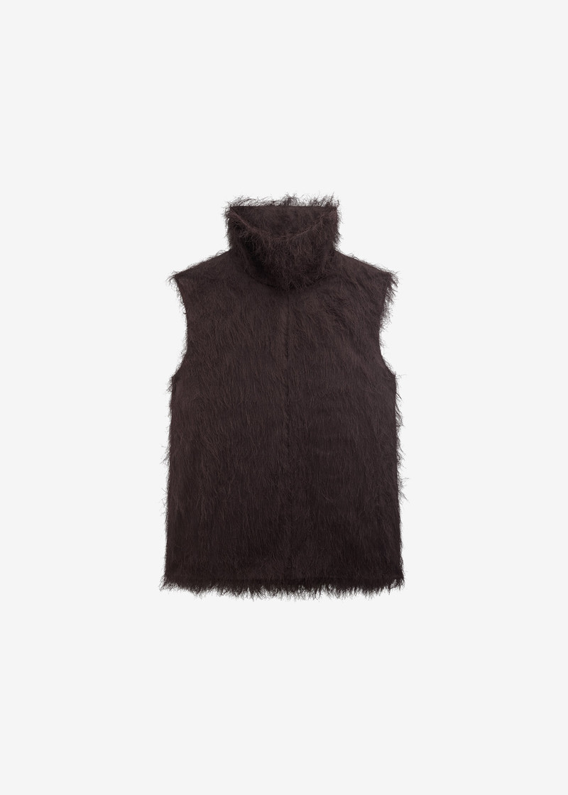 Lancy Fringed Funnel Neck Dress - Dark Brown 7