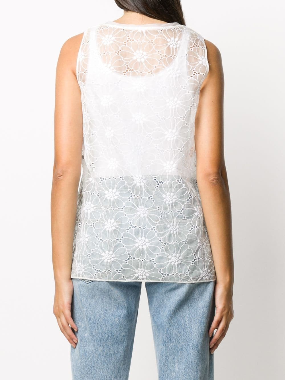 floral embroidered sheer sleeveless top - 4