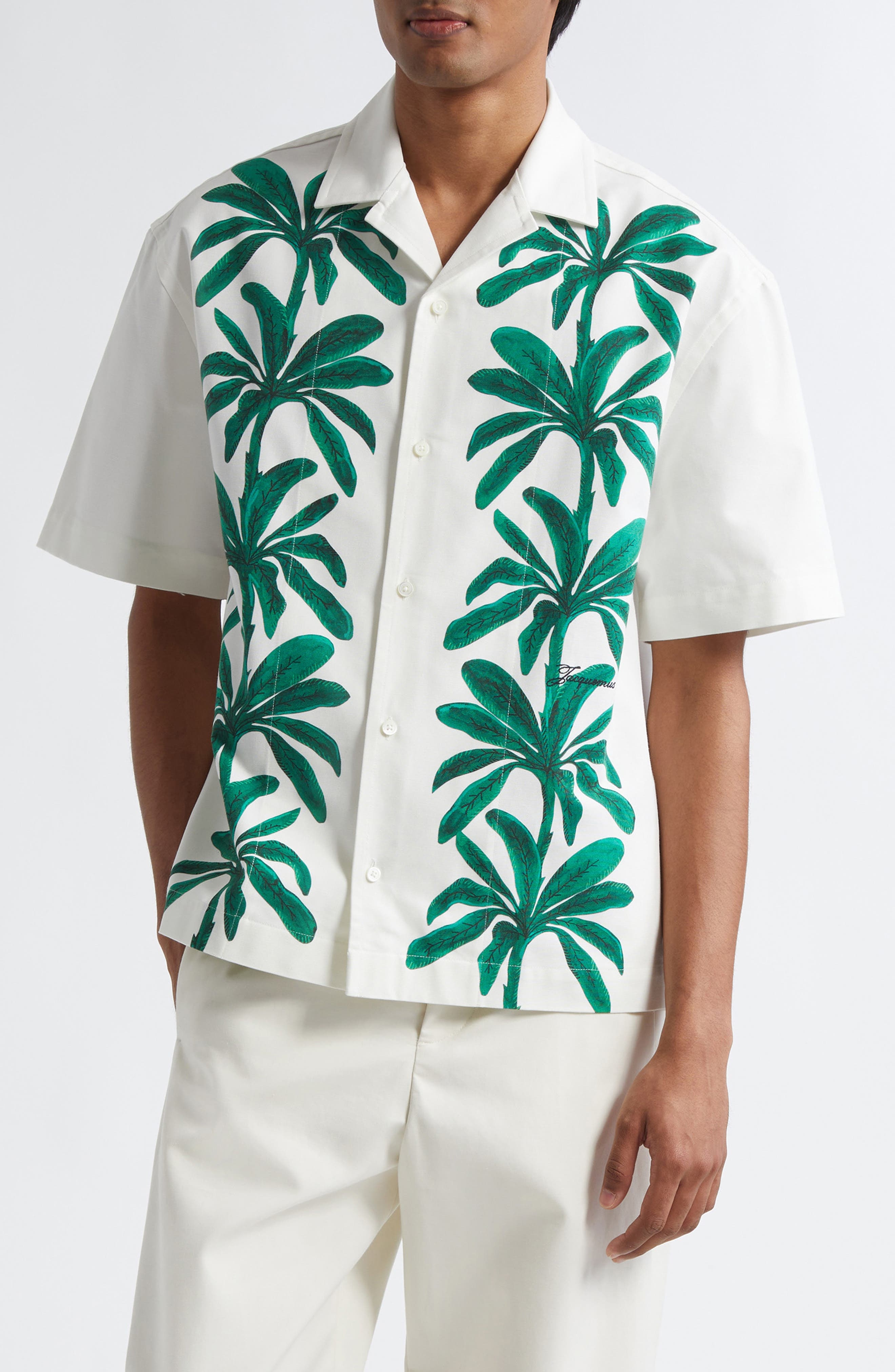 Jacquemus La Chemise Jean Button-Up Shirt in Print Painted Palmtrees W at Nordstrom - 1