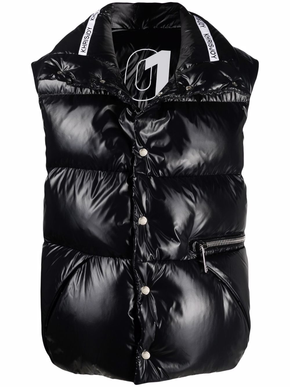 logo-print puff oversized gilet - 1