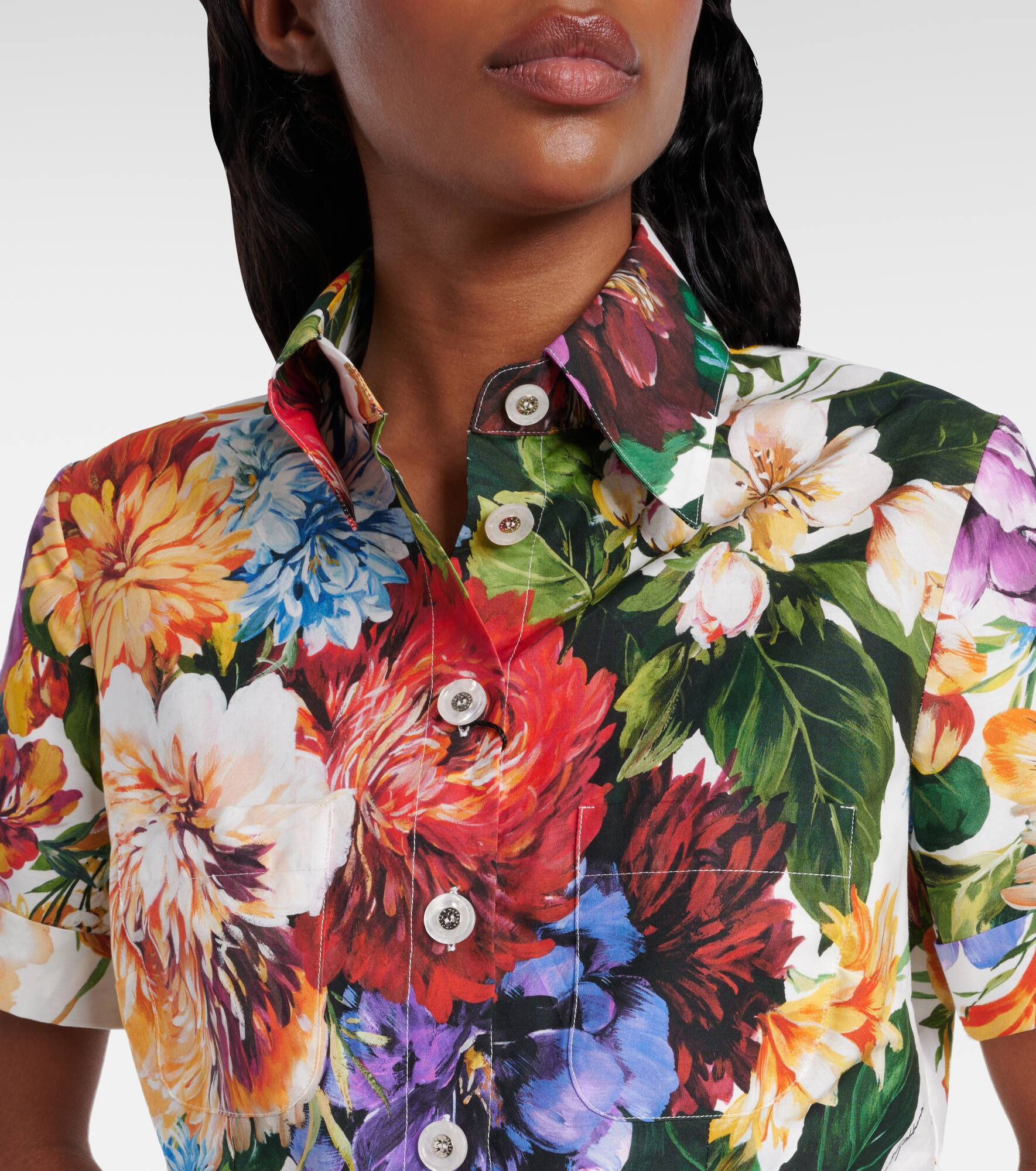 Cropped floral cotton shirt - 4
