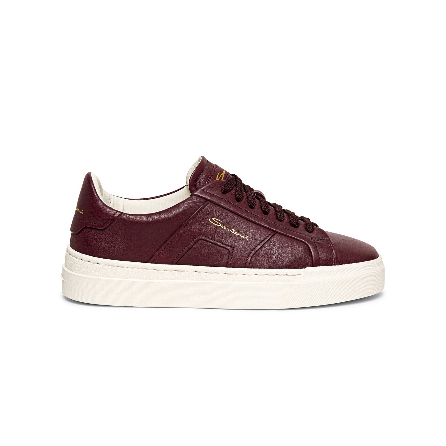 Women’s burgundy leather double buckle sneaker - 1