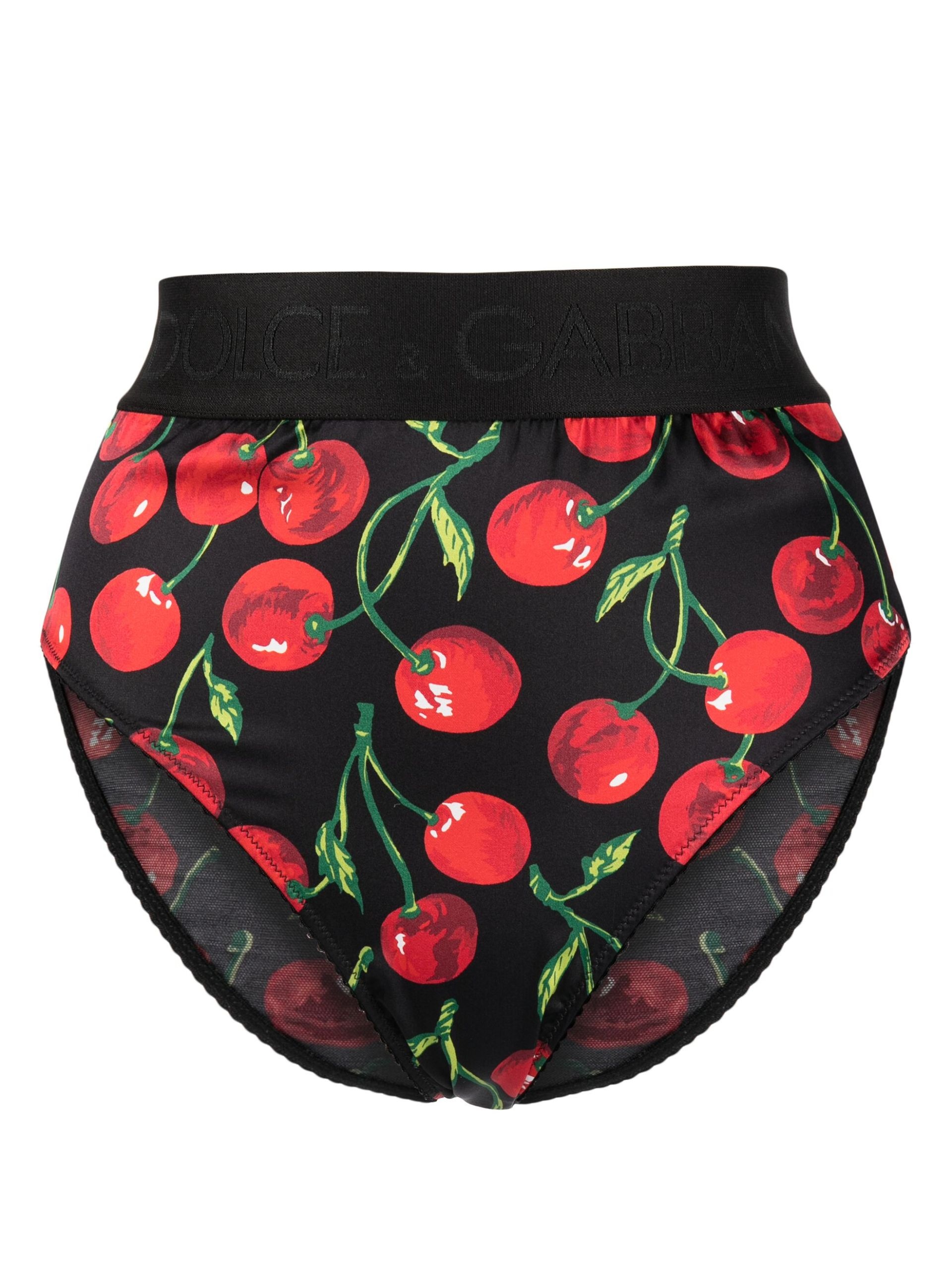 Black And Red Cherry Print Briefs - 1