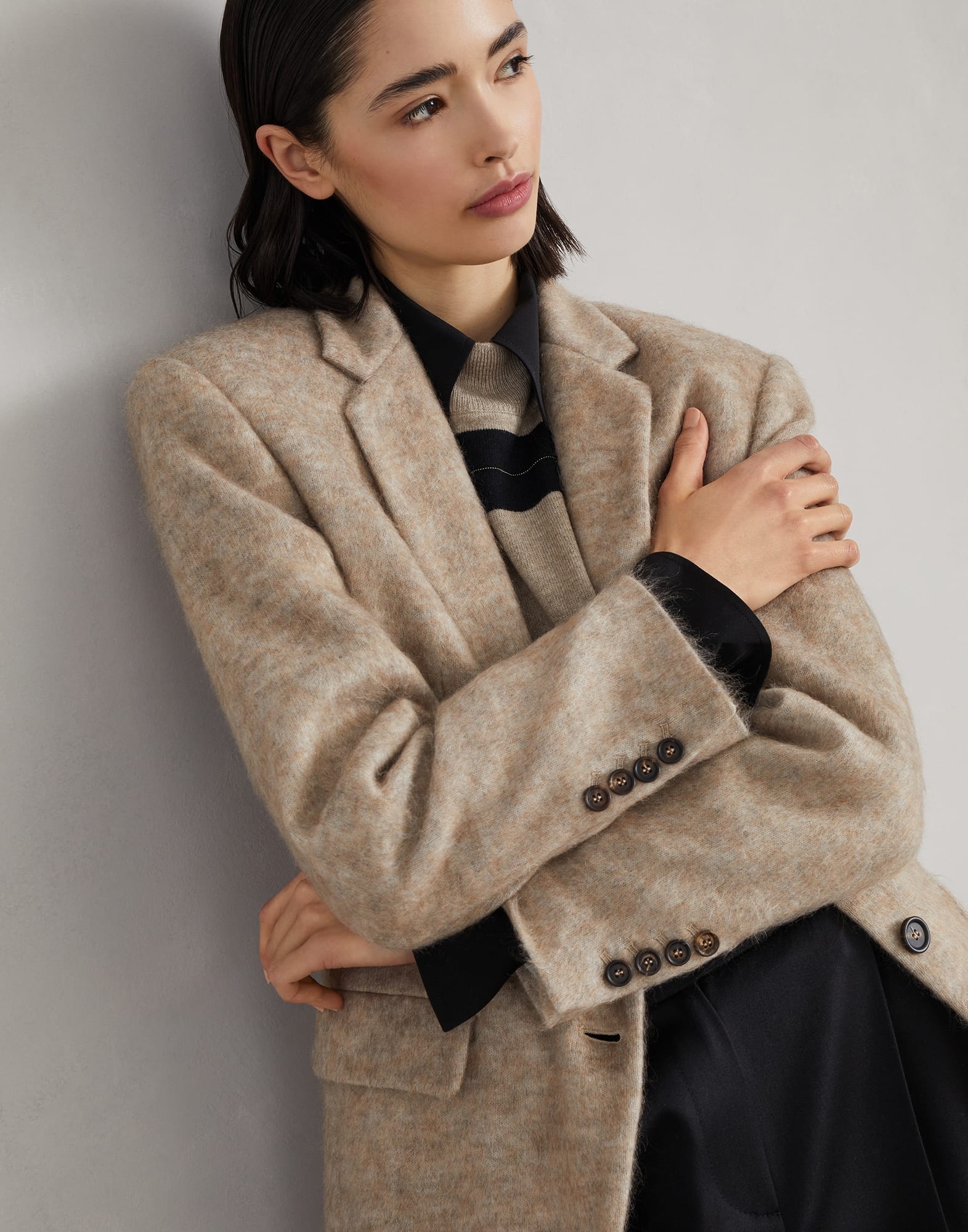 Mohair, wool and cashmere knit blazer with monili - 4