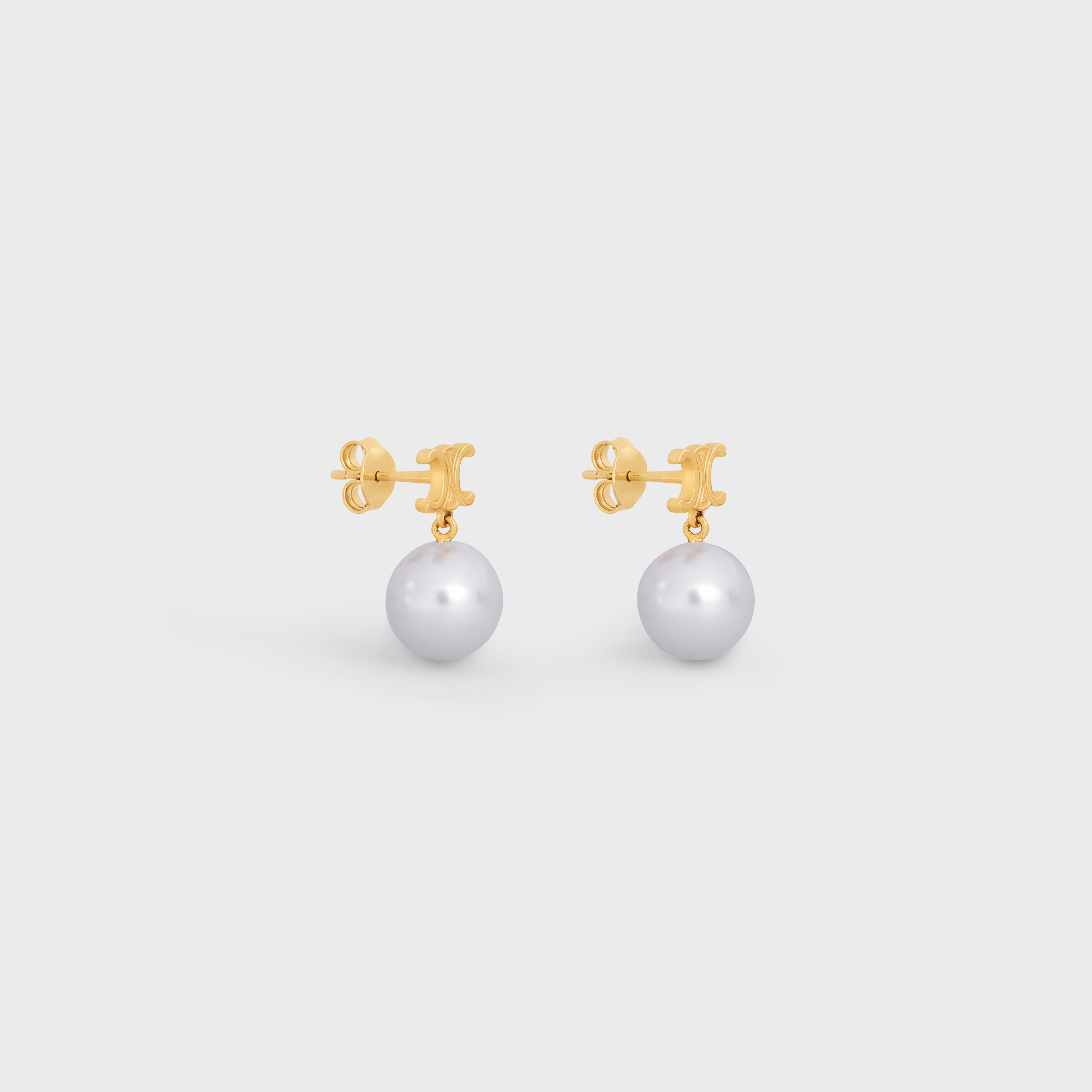 Triomphe Pearl Earrings in Brass with Gold Finish and Glass Pearls - 2