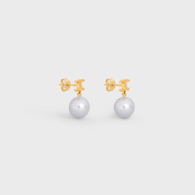 CELINE Triomphe Pearl Earrings in Brass with Gold Finish and Glass Pearls outlook