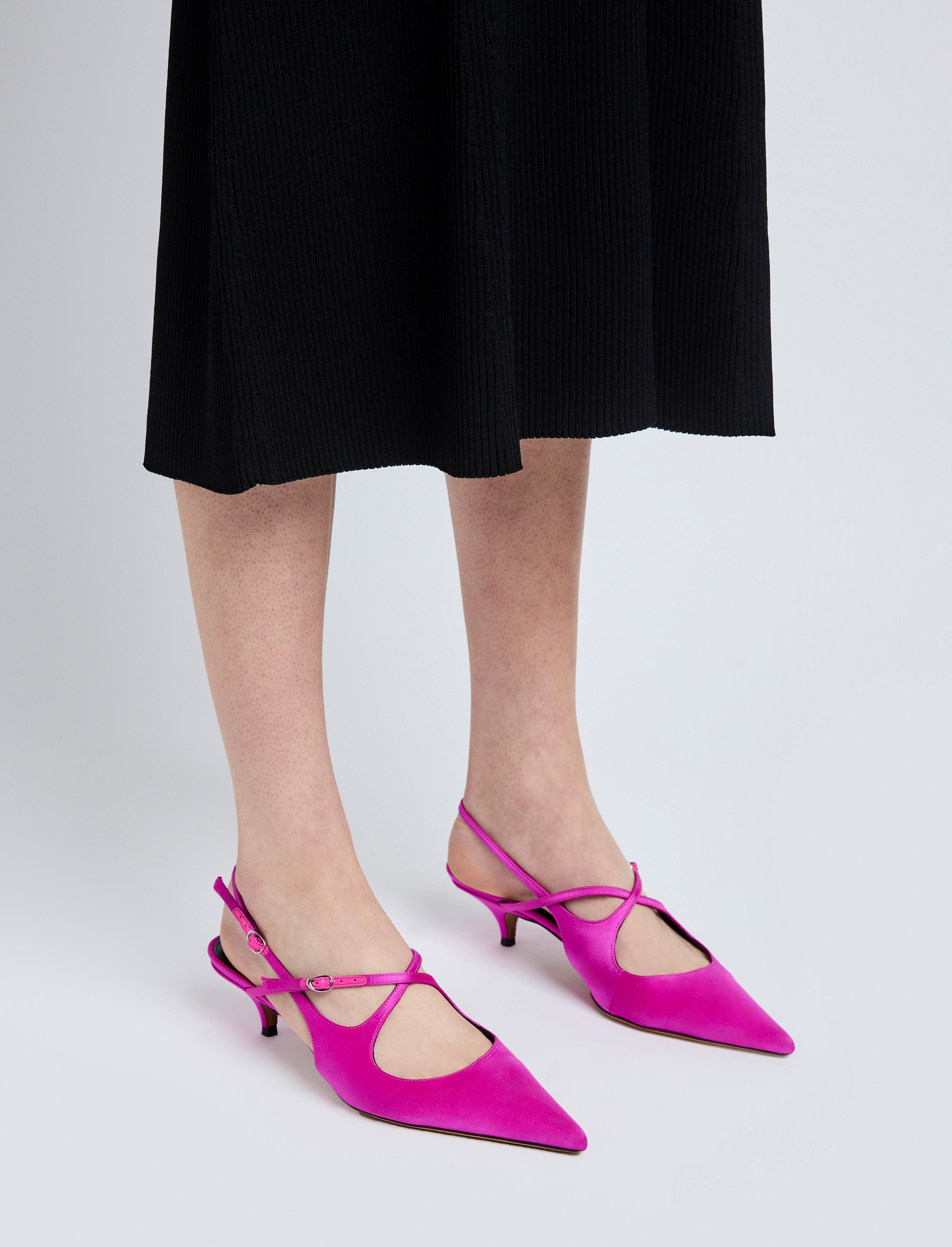 Slash Crossover Slingback Pumps in Satin - 5