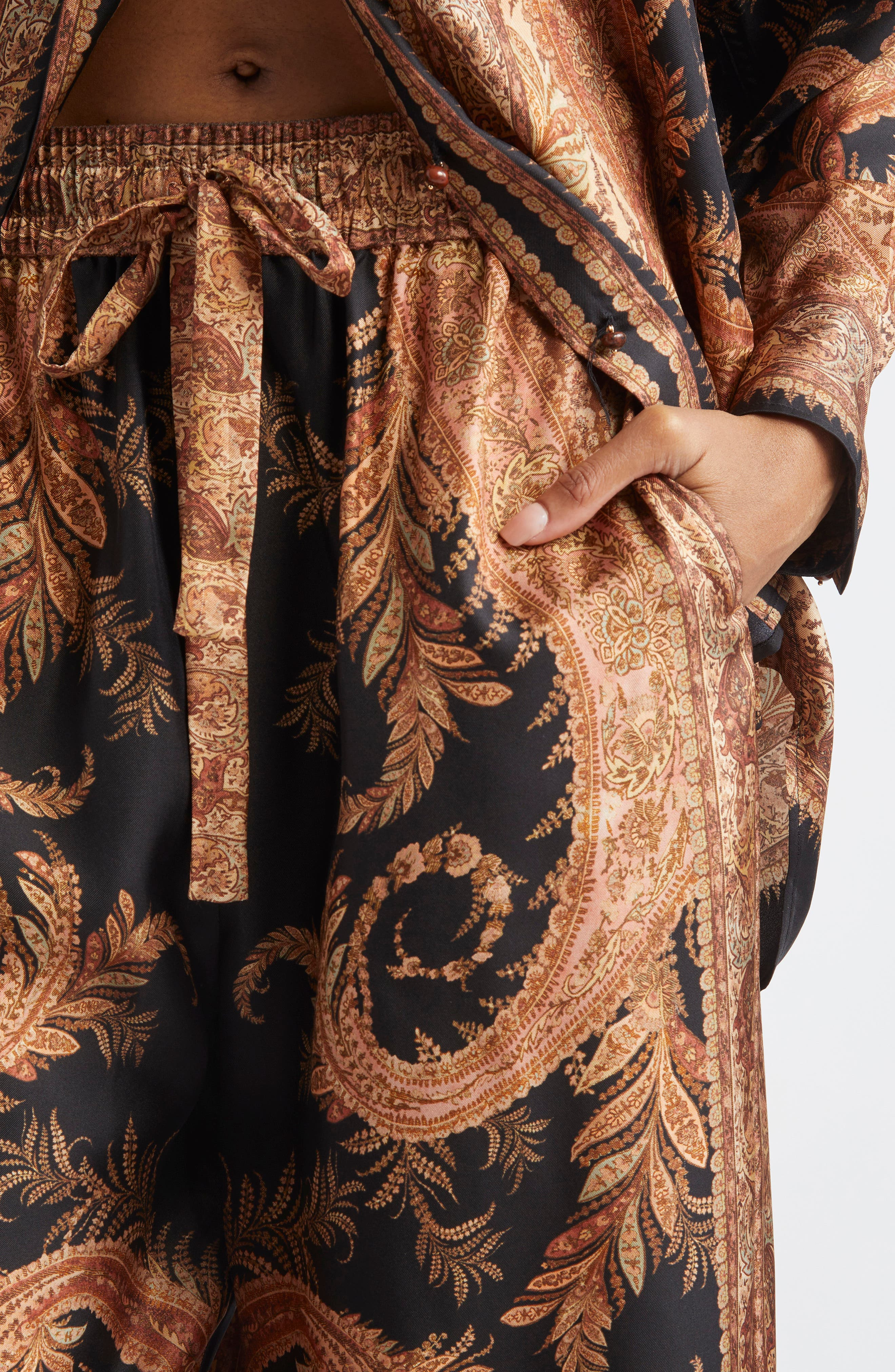 Zimmermann Hypnotic Wide Leg Silk Track Pants in Black Paisley at Nordstrom - 5
