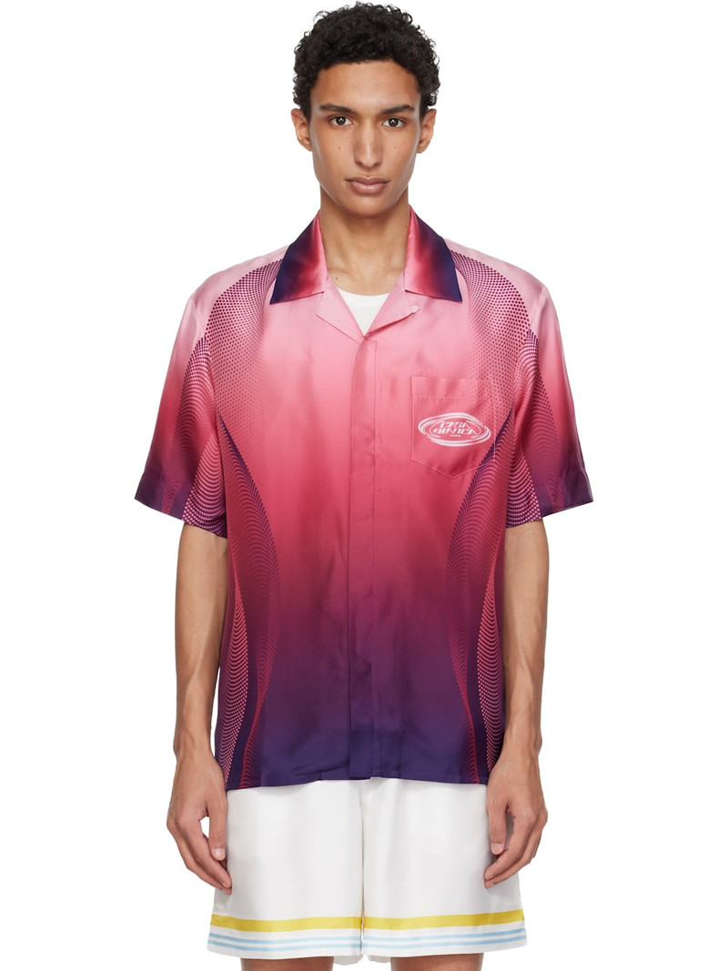 Pink Gradient Short Sleeve Silk Shirt 1