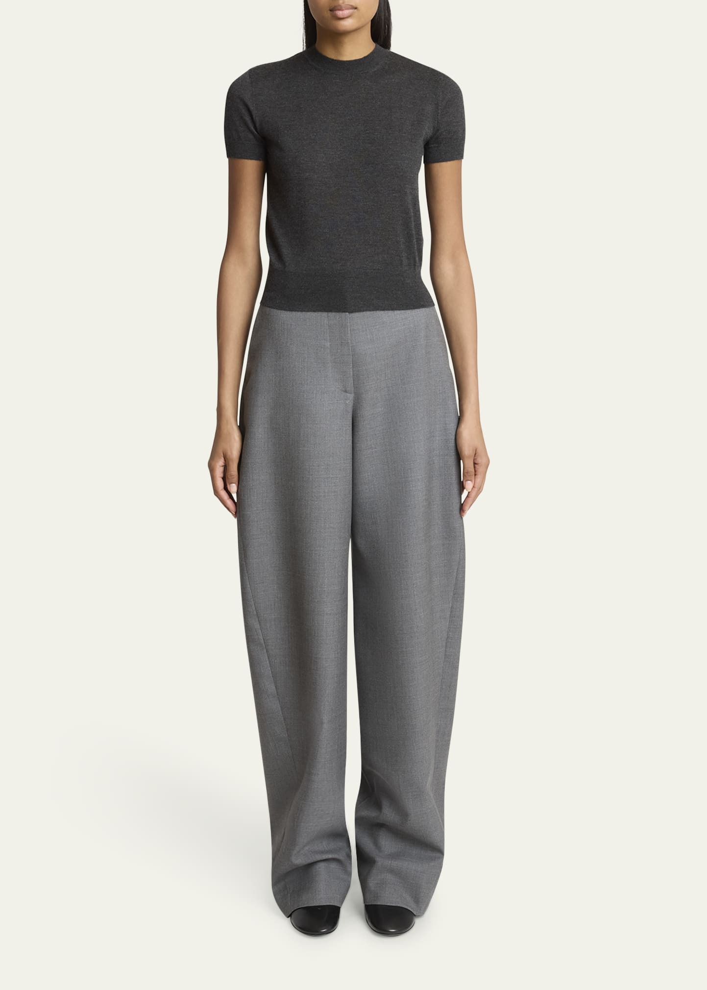 Barrel Leg Wool Trousers - 2