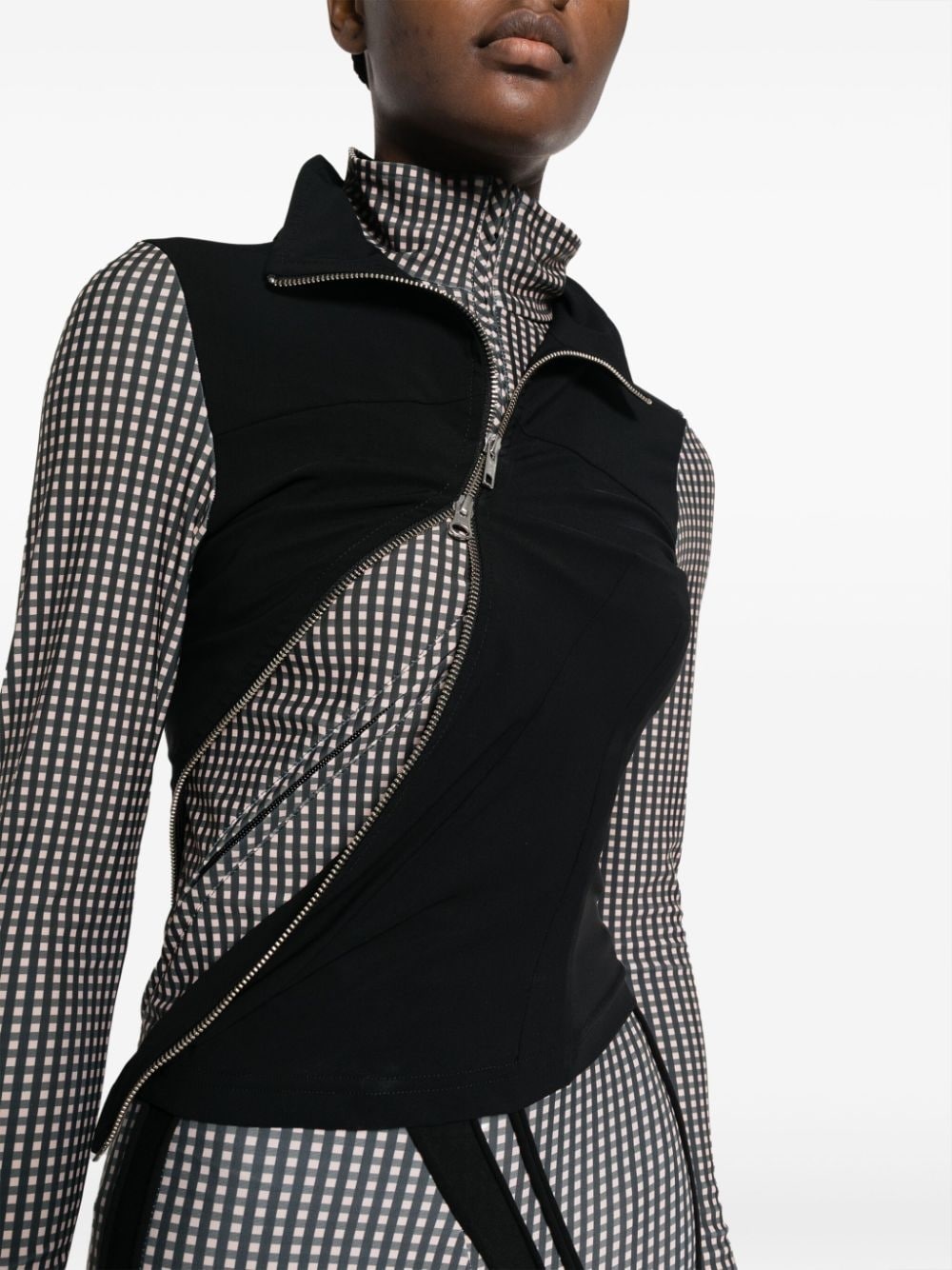 layered checked high-neck top - 5
