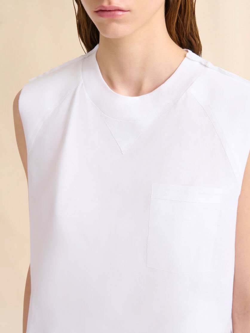 WHITE COTTON SLEEVELESS T-SHIRT WITH TRUNKAROO DETAIL - 4
