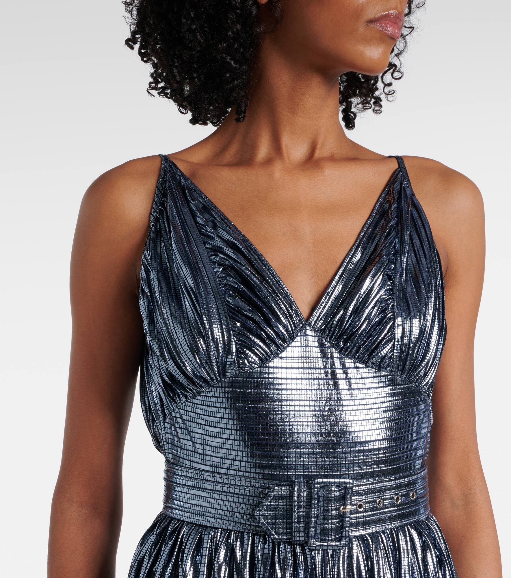 Pleated belted lamé gown - 4
