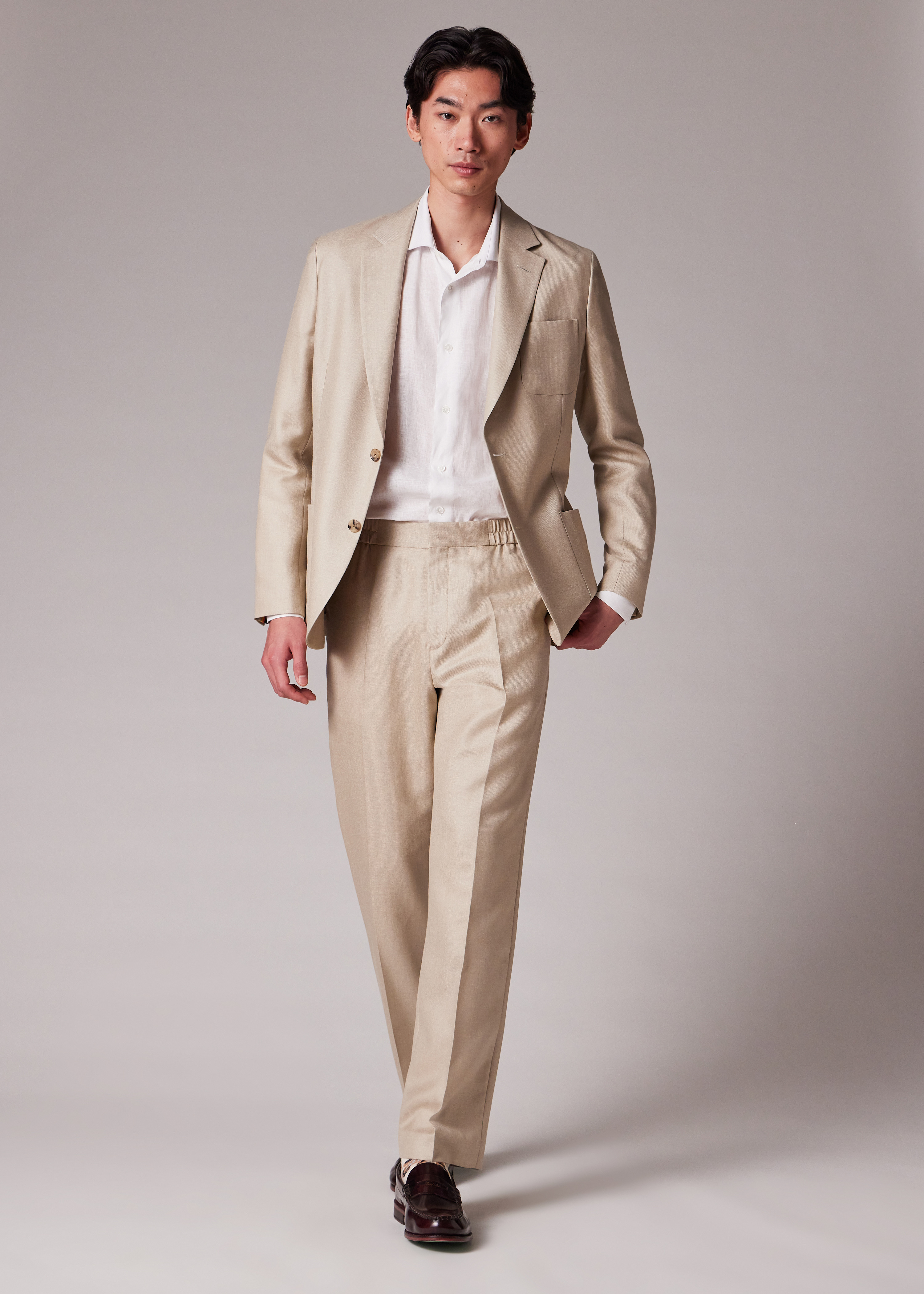 Light Camel Wool-Silk Unlined Blazer - 6