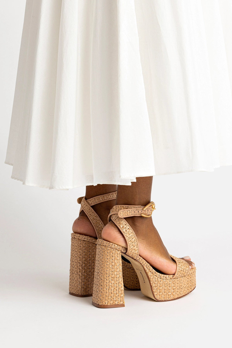 Larroudé Dolly Verona Sandal In Beige Leather and Natural Raffia outlook