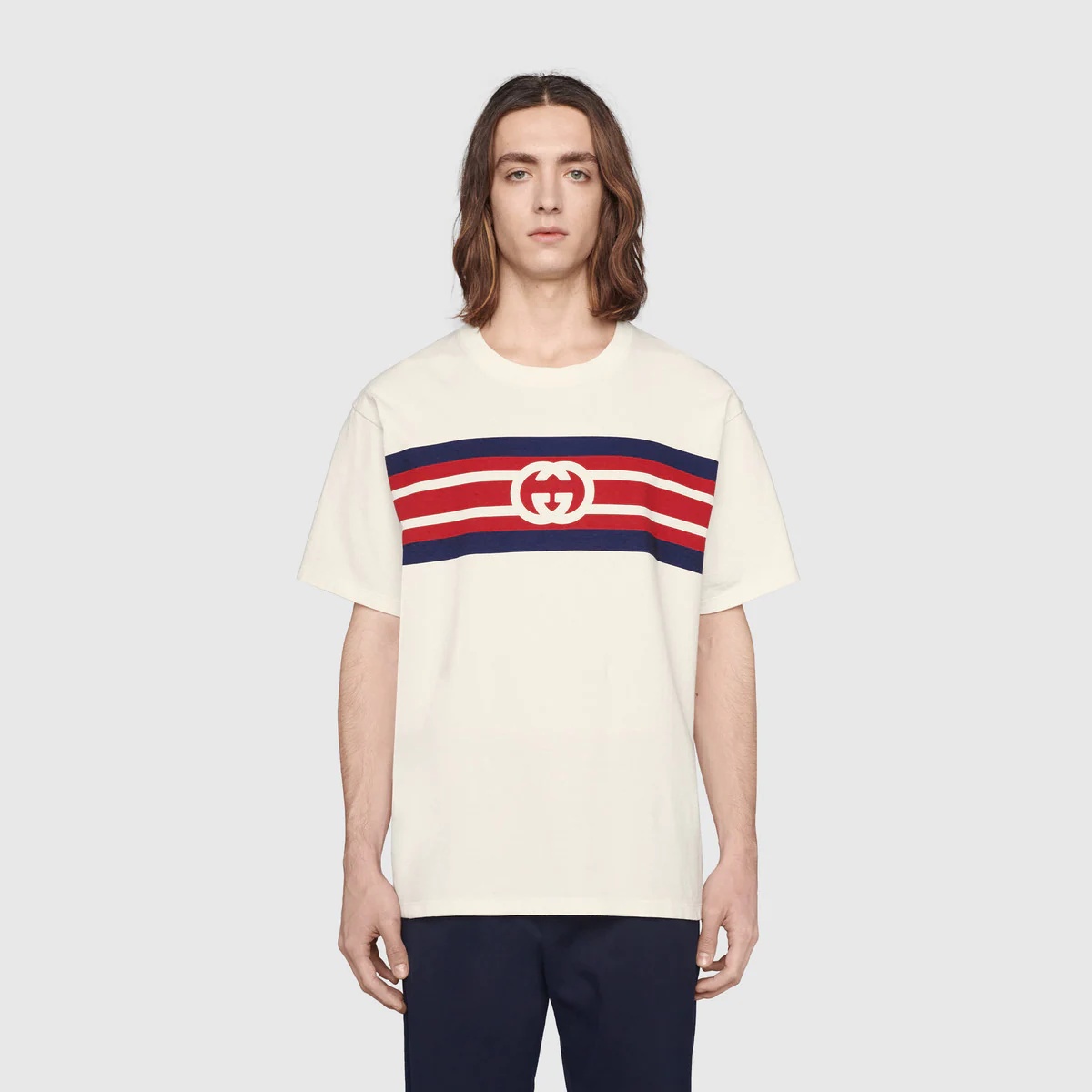 Interlocking G stripe print T-shirt - 3