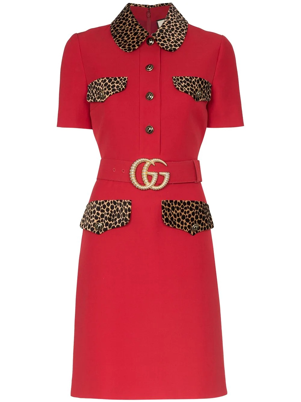 leopard-print trim belted dress - 1