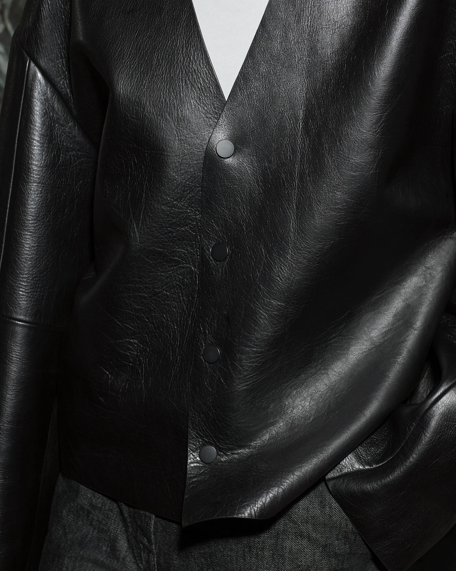 MINIMAL LEATHER JACKET BLACK LEATHER - 5