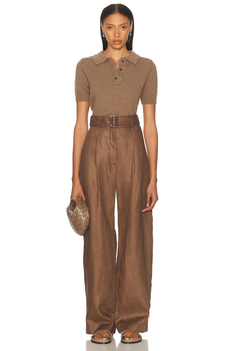 MATTHEW BRUCH Eyelet Trim Knit Polo Top outlook