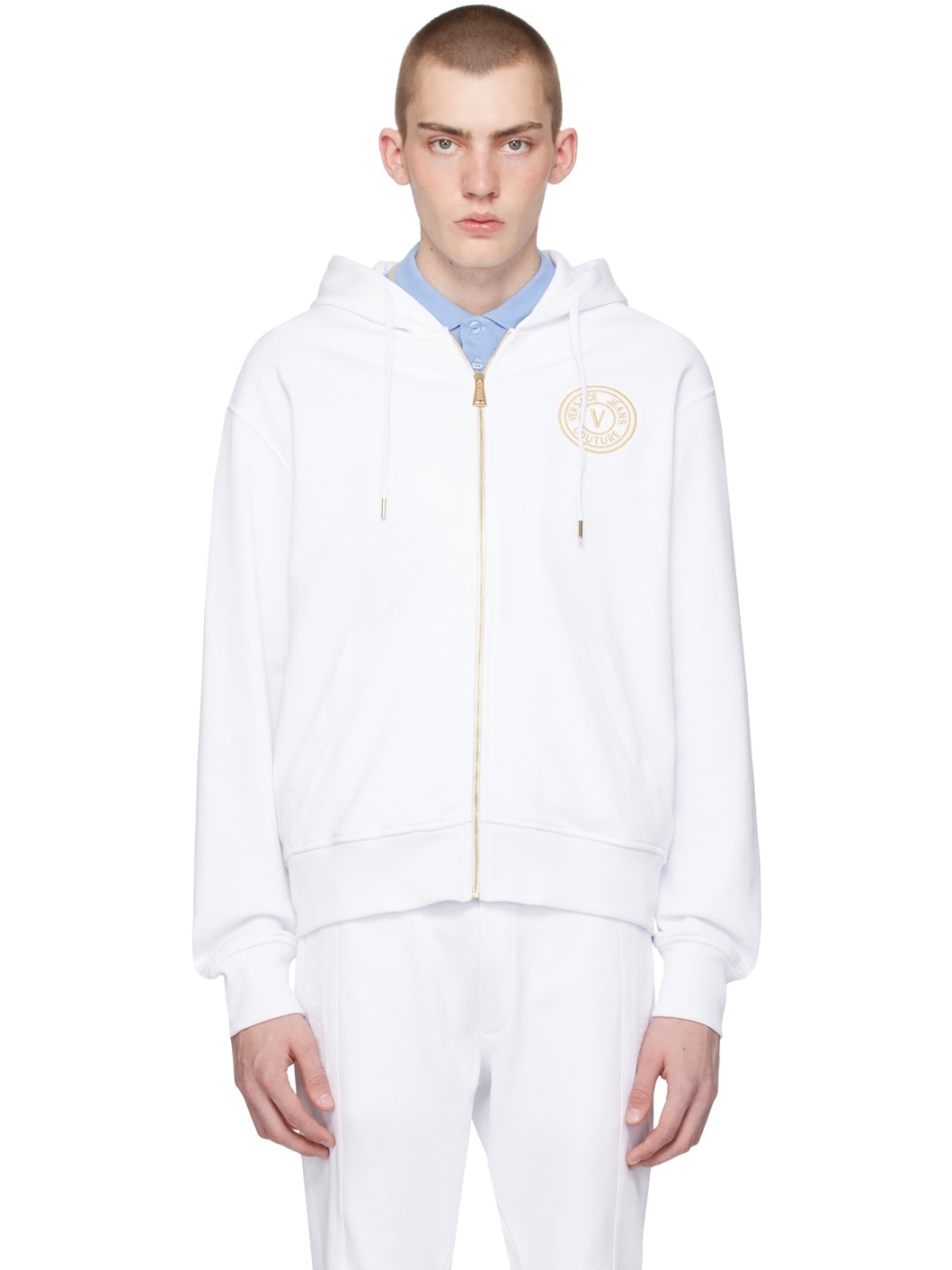 White V-Emblem Hoodie - 1