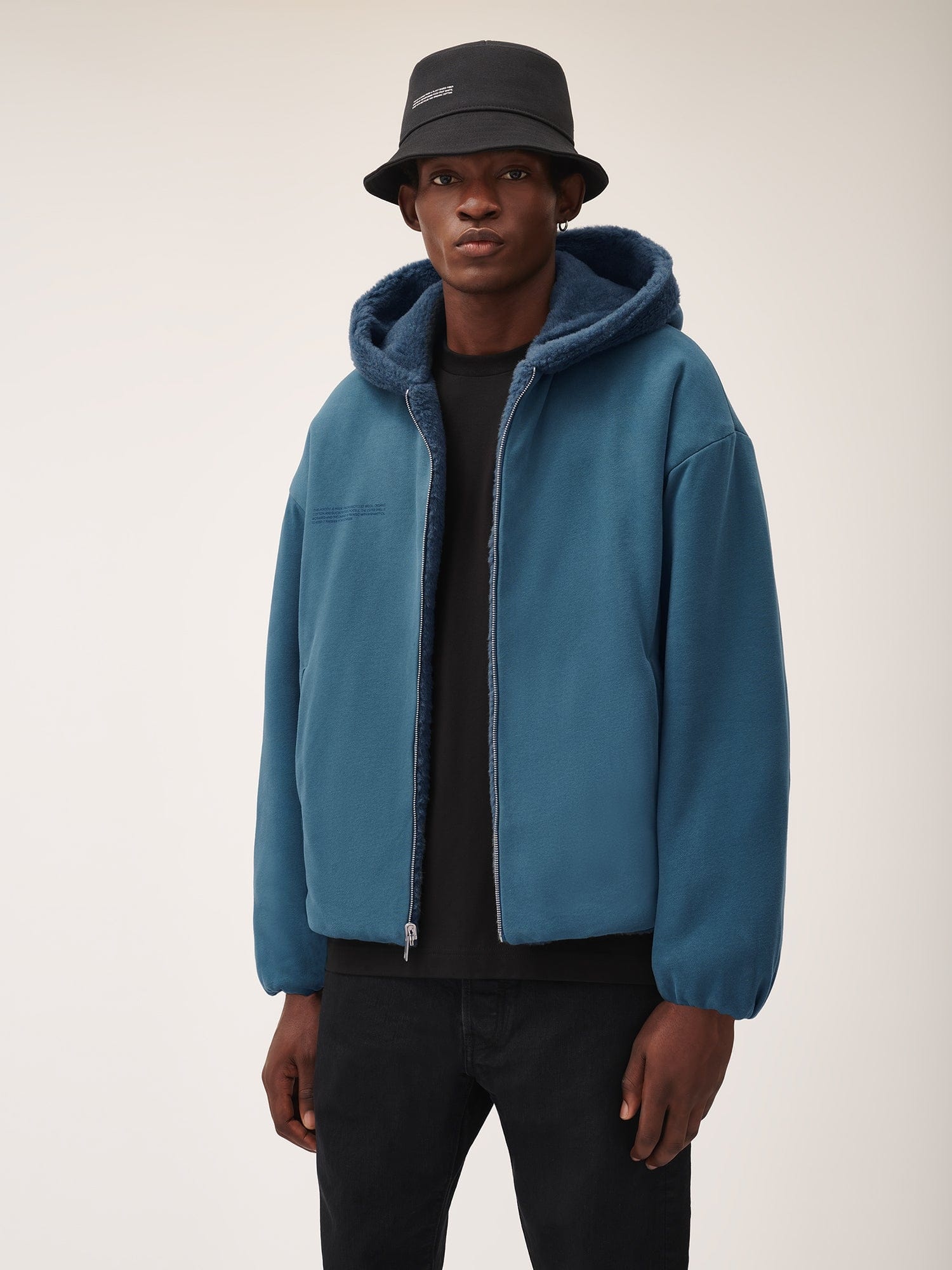 Mens Recycled Wool Fleece Reversible Bomber Jacket - Storm Blue - 4