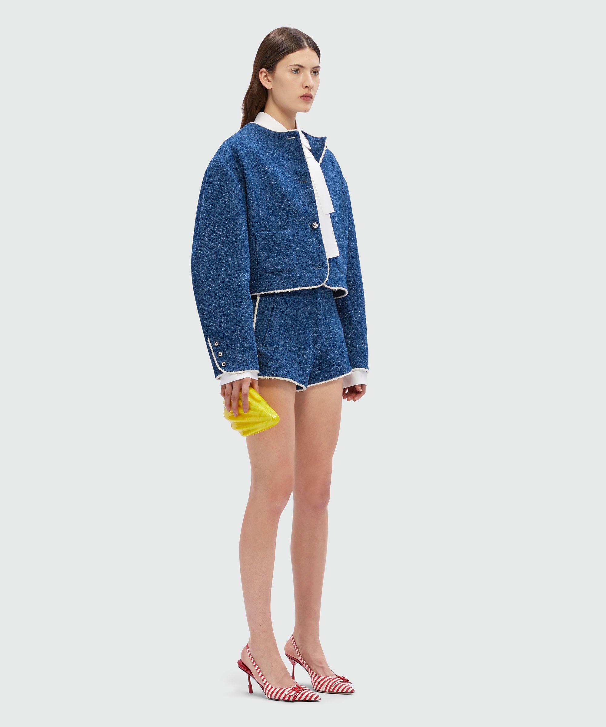 Blue boucle denim tweed jacket - 4