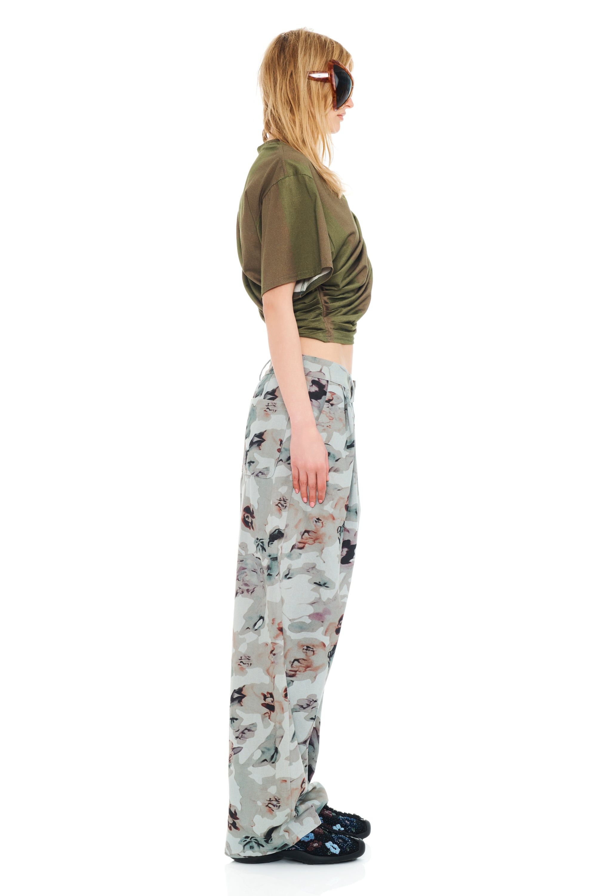 BEIGE WATERCOLOR ROSES CATCHFLY PANT - 4