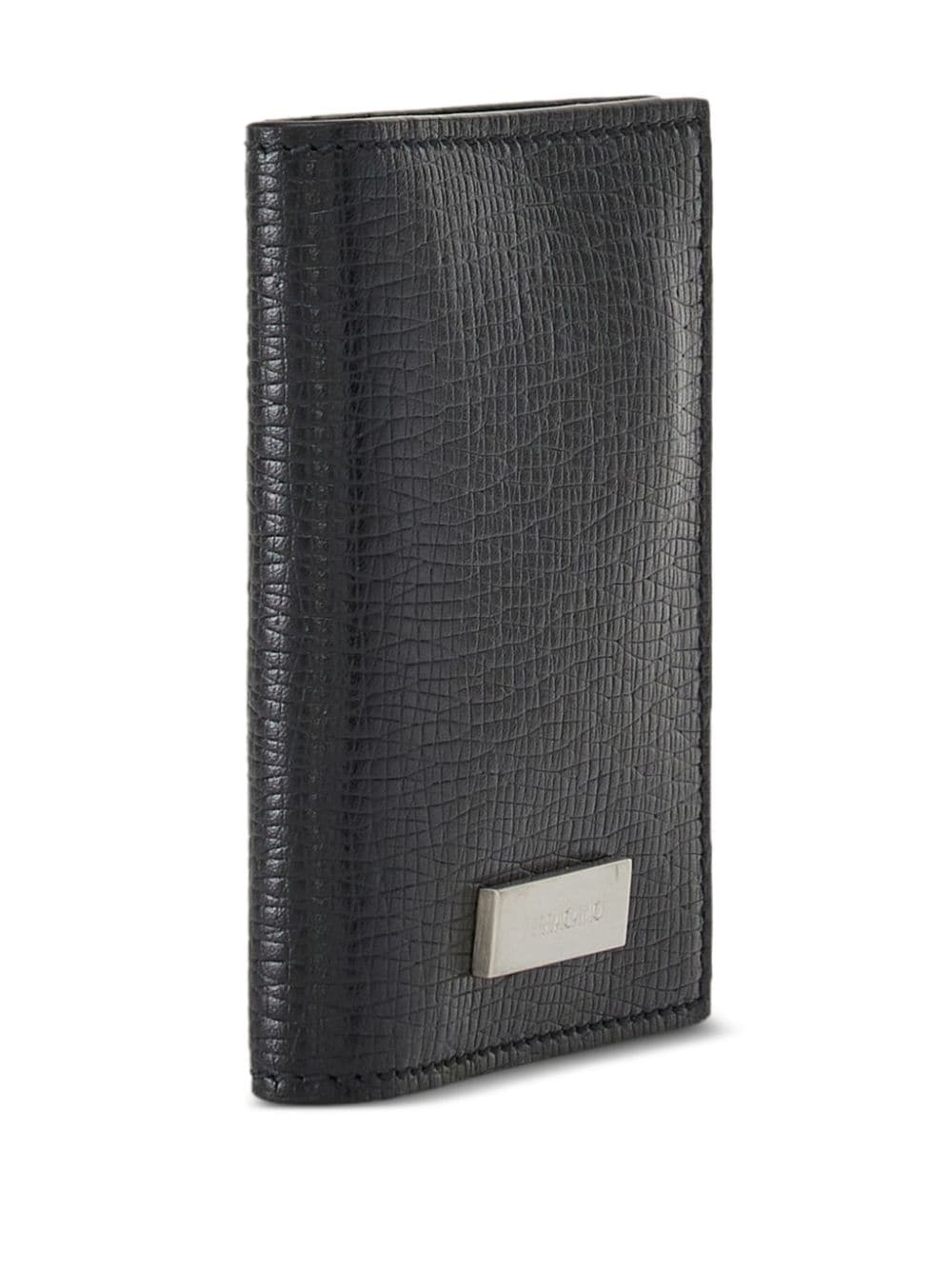 logo-plaque textured leather wallet - 3