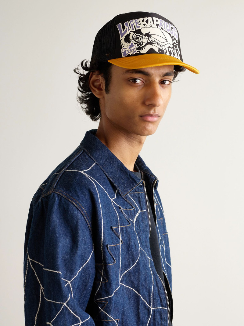 Kapital Life Kapriccio Mesh-Trimmed Printed Scuba Trucker Cap Black outlook