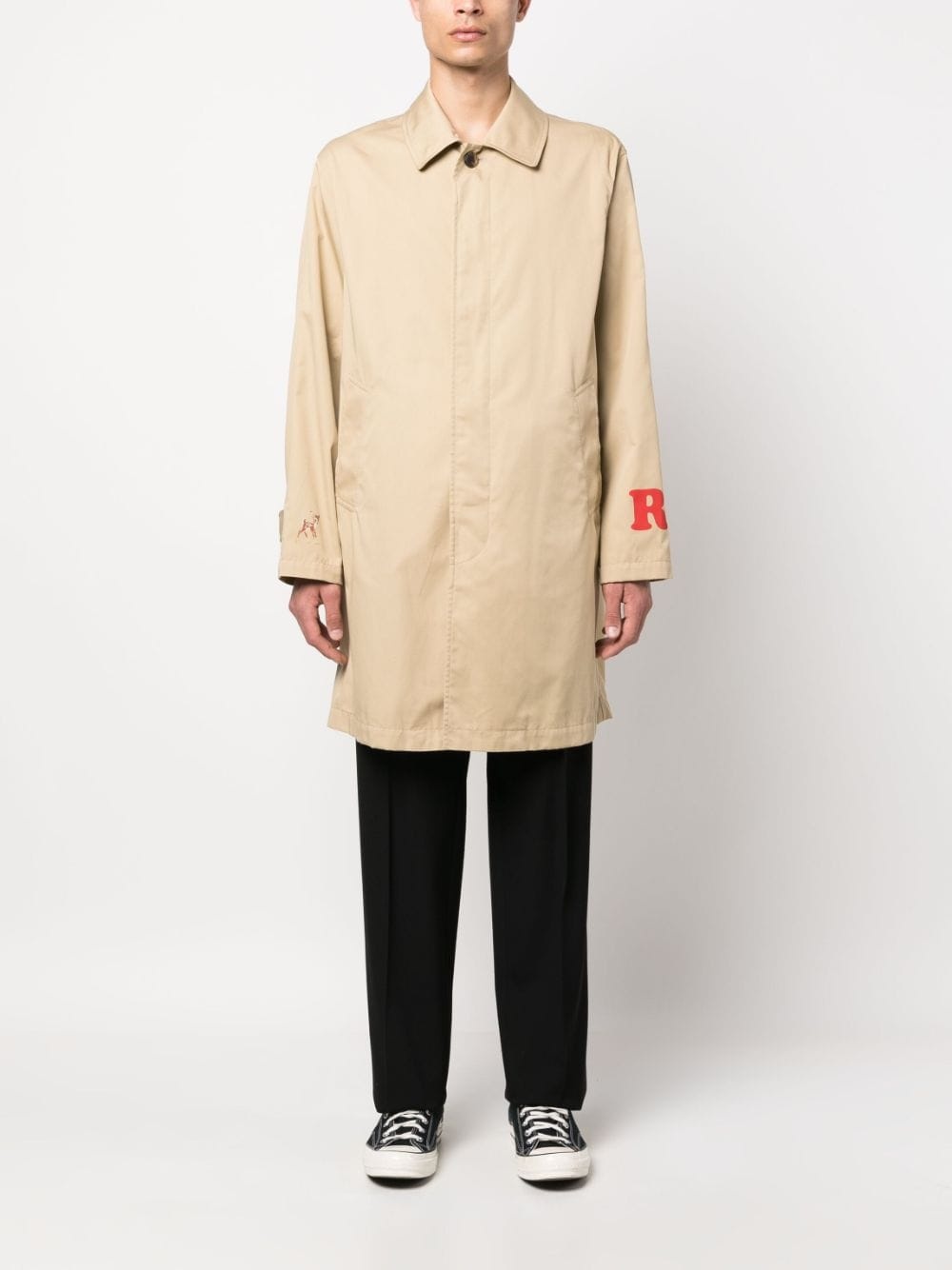slogan-print gabardine trench coat - 3