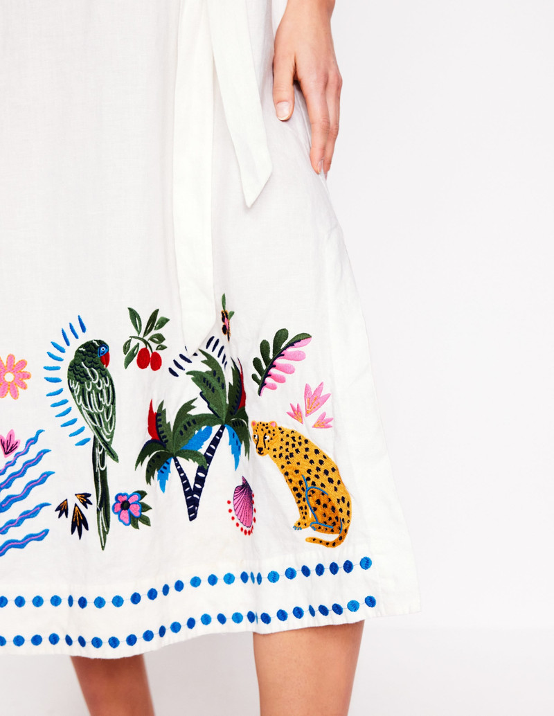 Embroidered Linen Tassel Dress-Ivory 6