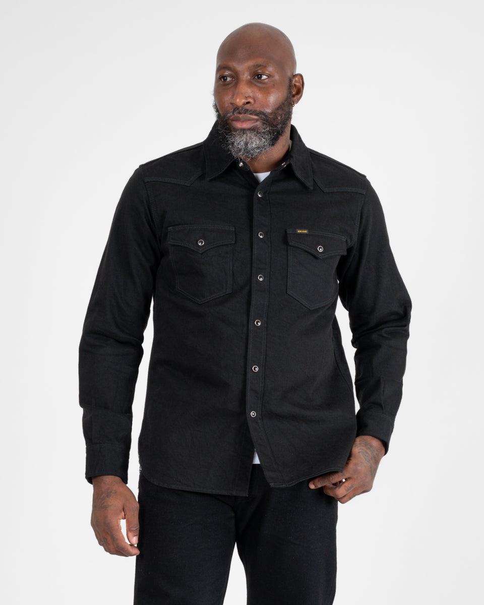 IHSH-218-BLK 12oz Selvedge Denim Western Shirt "The Johnny Cash III" - Superblack - 2