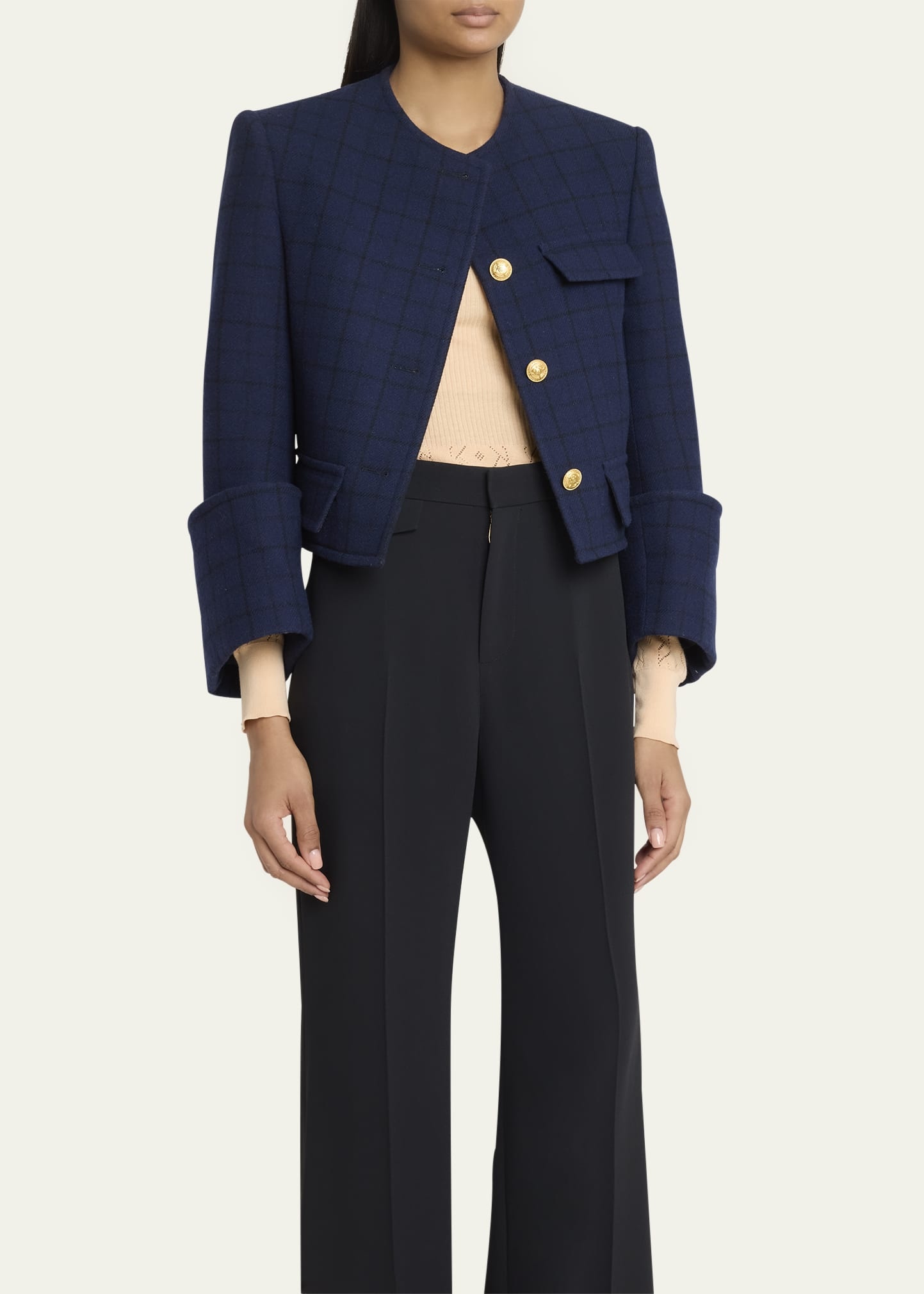 Lower Impact Wool Check Crop Jacket - 4