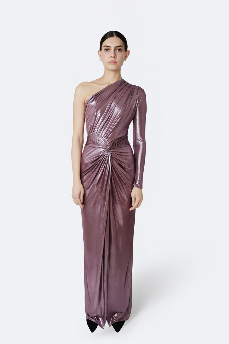 LAPOINTE Coated Jersey One Shoulder Draped Maxi Dress outlook