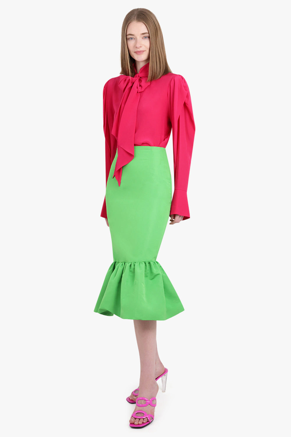 MIDI TAFFETA PEPLUM SKIRT | GREEN - 4